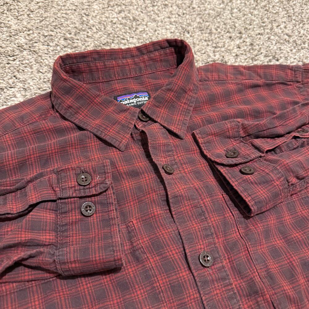 Patagonia Organic Pima Cotton Shirt Mens S Red Plaid Long Sleeve 53837